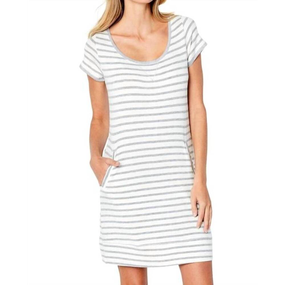 NEW B UP malibu short sleeve lounge dress in grey striped
